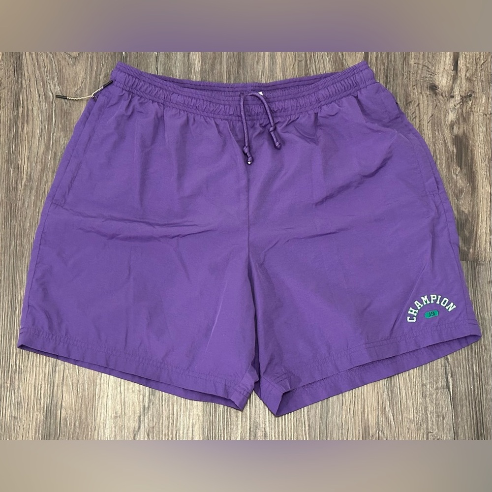 Men’s Champion Purple/White/Green Nylon Retro Zip Pocket Swim Shorts- XL